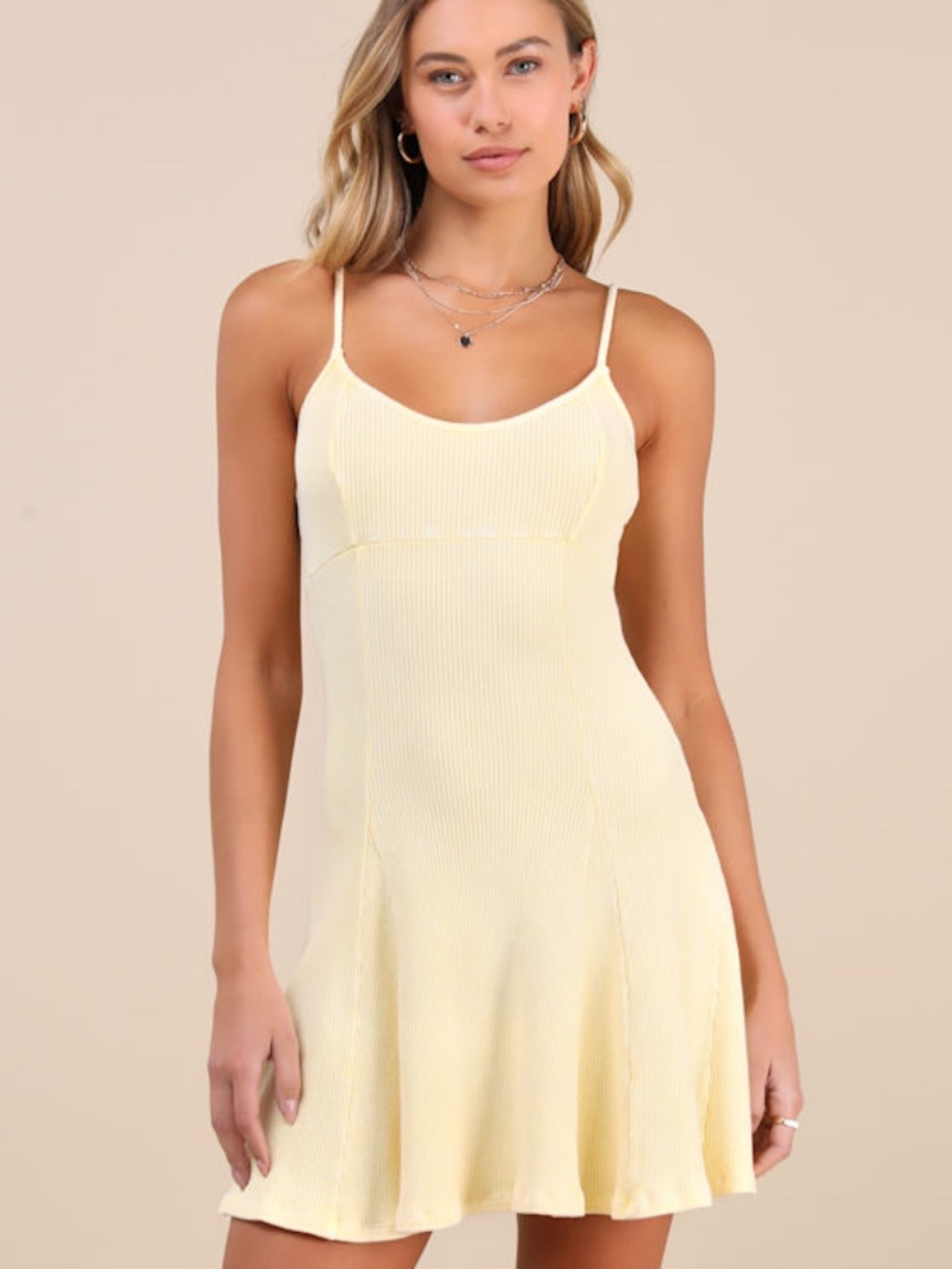 Lulus Simply Pretty Washed Yellow Ribbed Pleated Sleeveless Mini Dress - Size XS